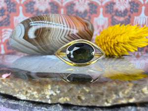 14 karaat gouden groene topaas ring