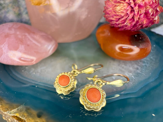 14 karaat gouden oorbellen met bloedkoraal