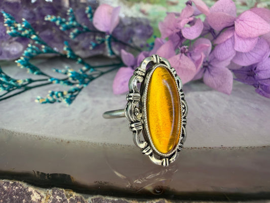 Zilveren ring met gele steen
