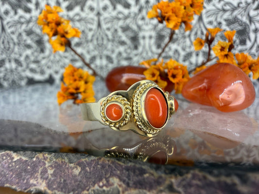 14 karaat gouden bloedkoraal ring
