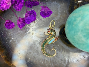 14 karaat gouden emaille zeepaard
