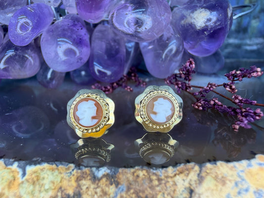 14 karaat gouden camee oorbellen