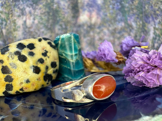 Zilveren ring met rode steen