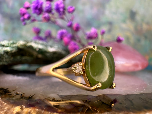 9 karaat gouden ring met jade en diamant