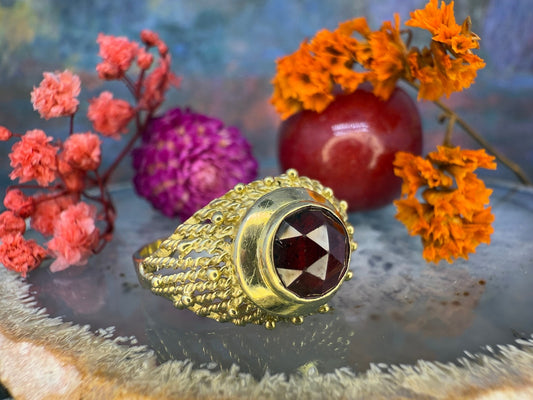14 karaat gouden ring met granaat