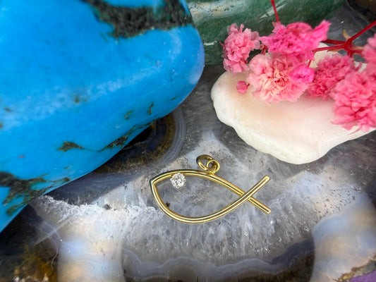 14 karaat gouden vis hanger met diamant