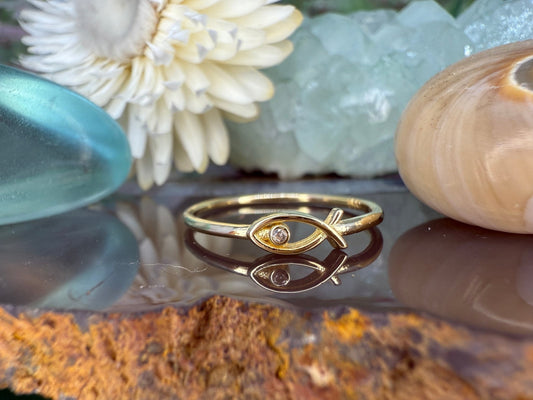 14 karaat gouden ichthus vis ring